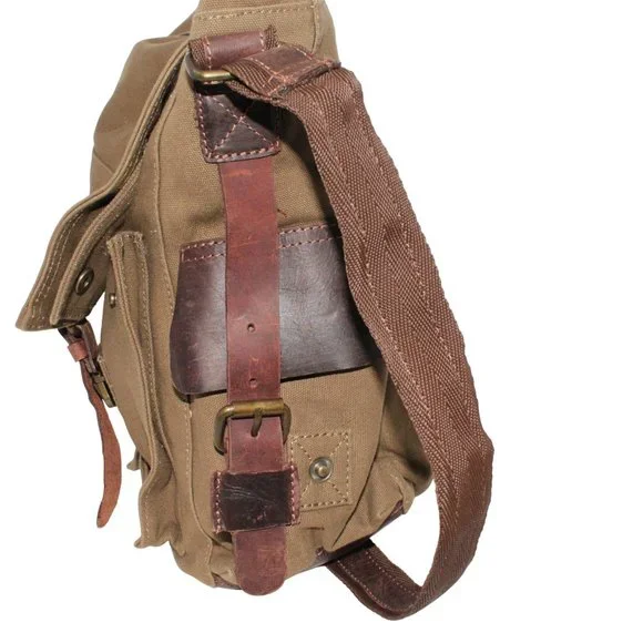 Berchirly Green Brown Canvas Messenger Bag Laptop Lined Buckle Snap Closure - Picture 5 of 12